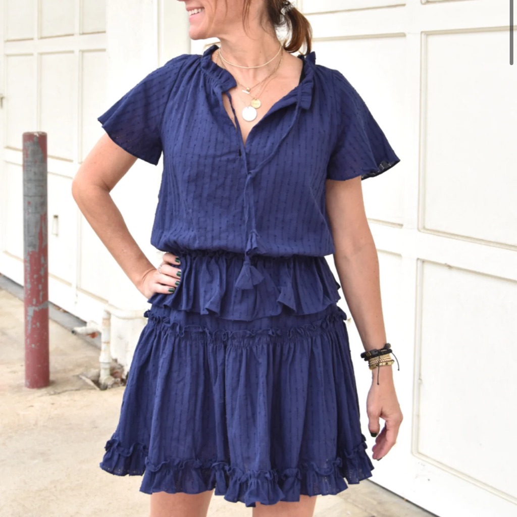 8 Apart Navy Ruffle Tiered Short Dress